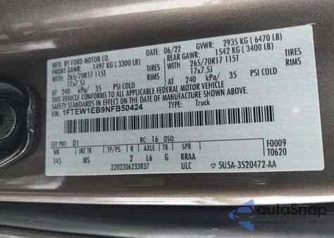 2022 Ford F-150 Xlt from USA, damaged, VIN 1FTEW1EB9NFB50424